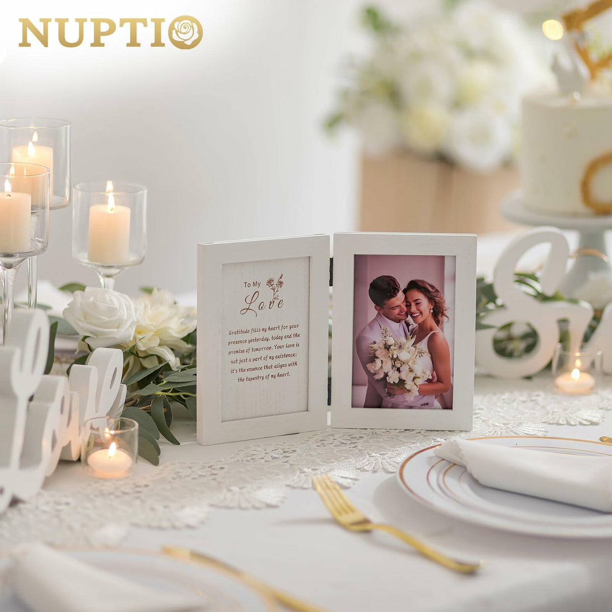 NUPTIO White Wood 4x6 Picture Frame Wedding Anniversary Bridal Gift