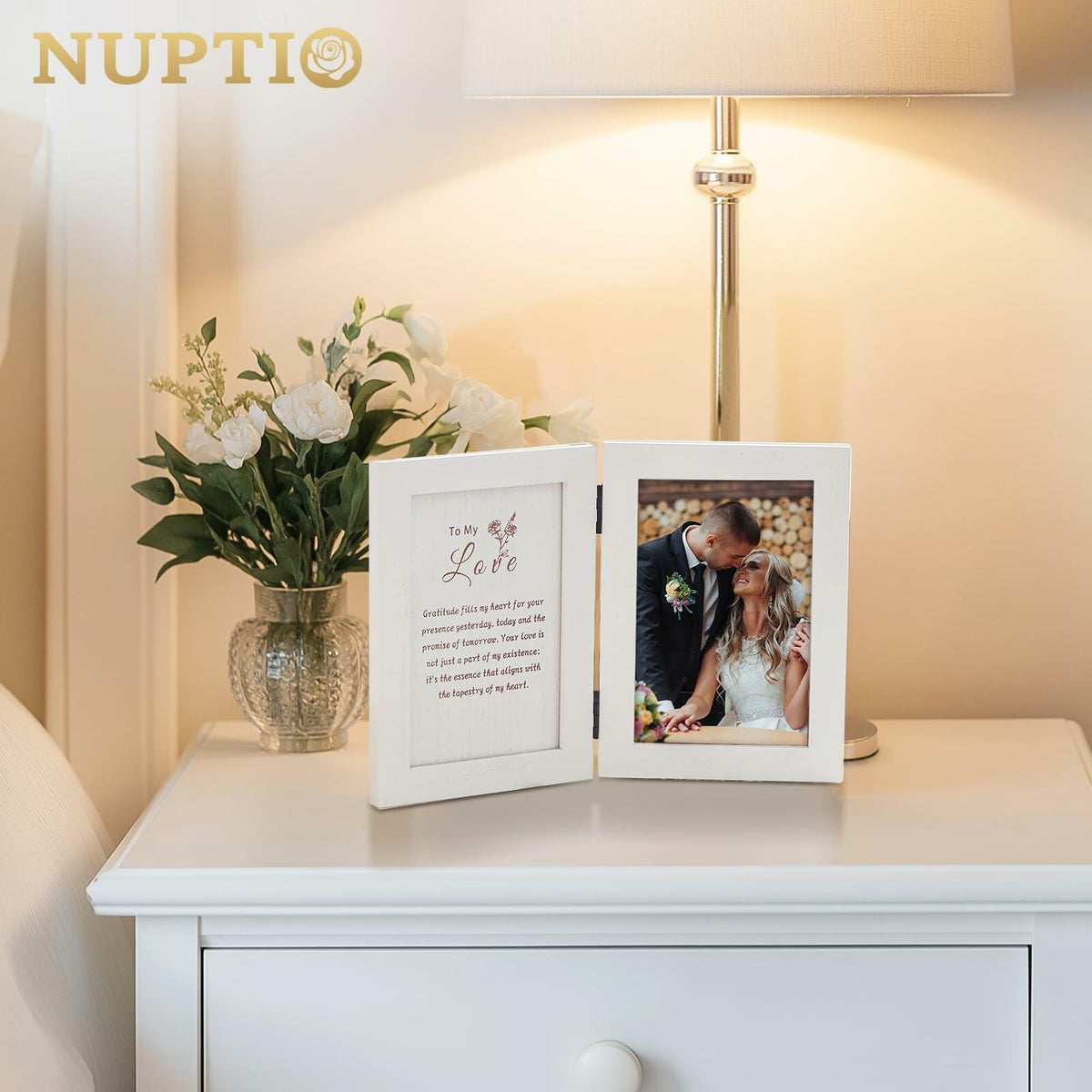 NUPTIO White Wood 4x6 Picture Frame Wedding Anniversary Bridal Gift