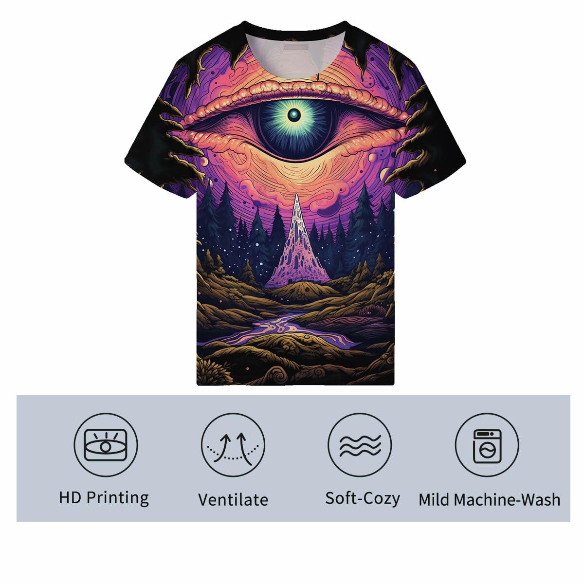 Girren Men's Psychedelic Eyes Graphic T-Shirt Black 2XL Size 2XL