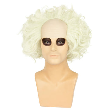 WeKen Unisex Short Bald Wig Halloween Cosplay White Mixed Light Green