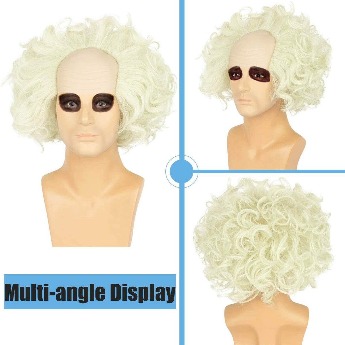 WeKen Unisex Short Bald Wig Halloween Cosplay White Mixed Light Green