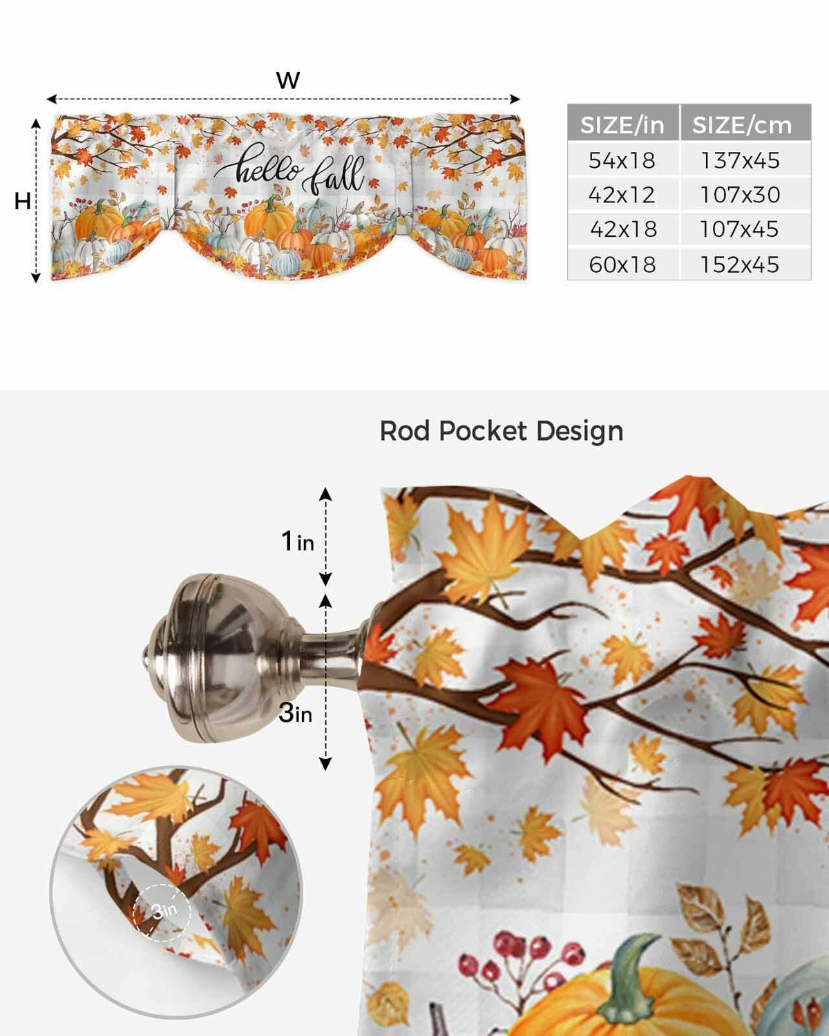 RisQiten Hello Fall Tie Up Valance Curtains Orange 54x18