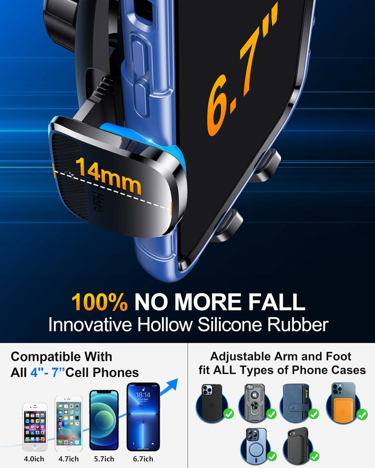 CINDRO Car Phone Holder Flexible Arm Universal 6.2in for iPhone Android