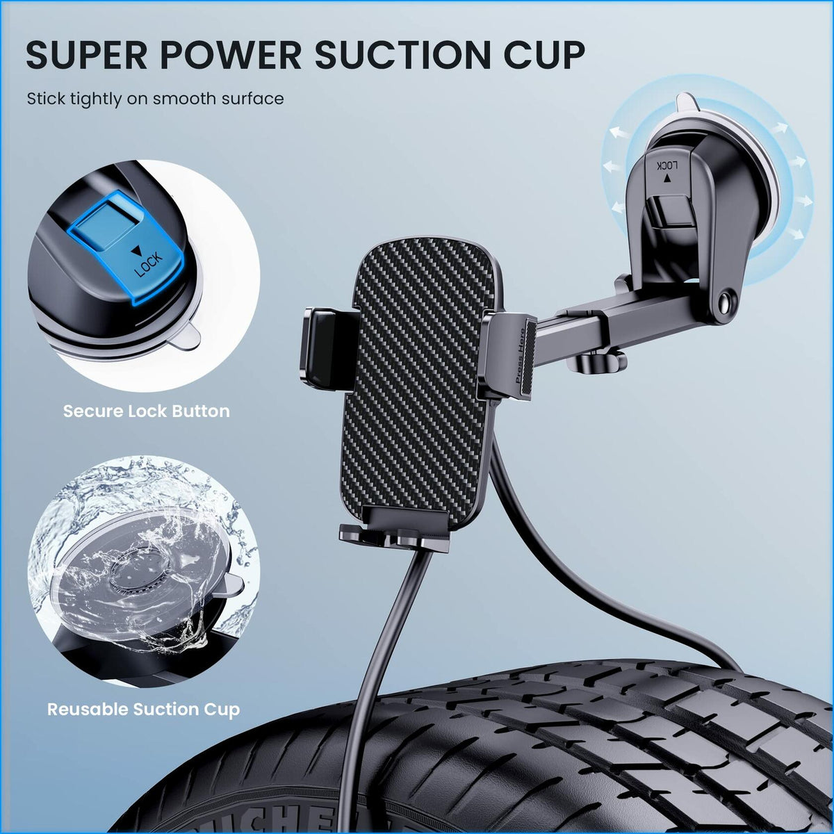 CINDRO Car Phone Holder Mount Military-Grade Suction Universal Black