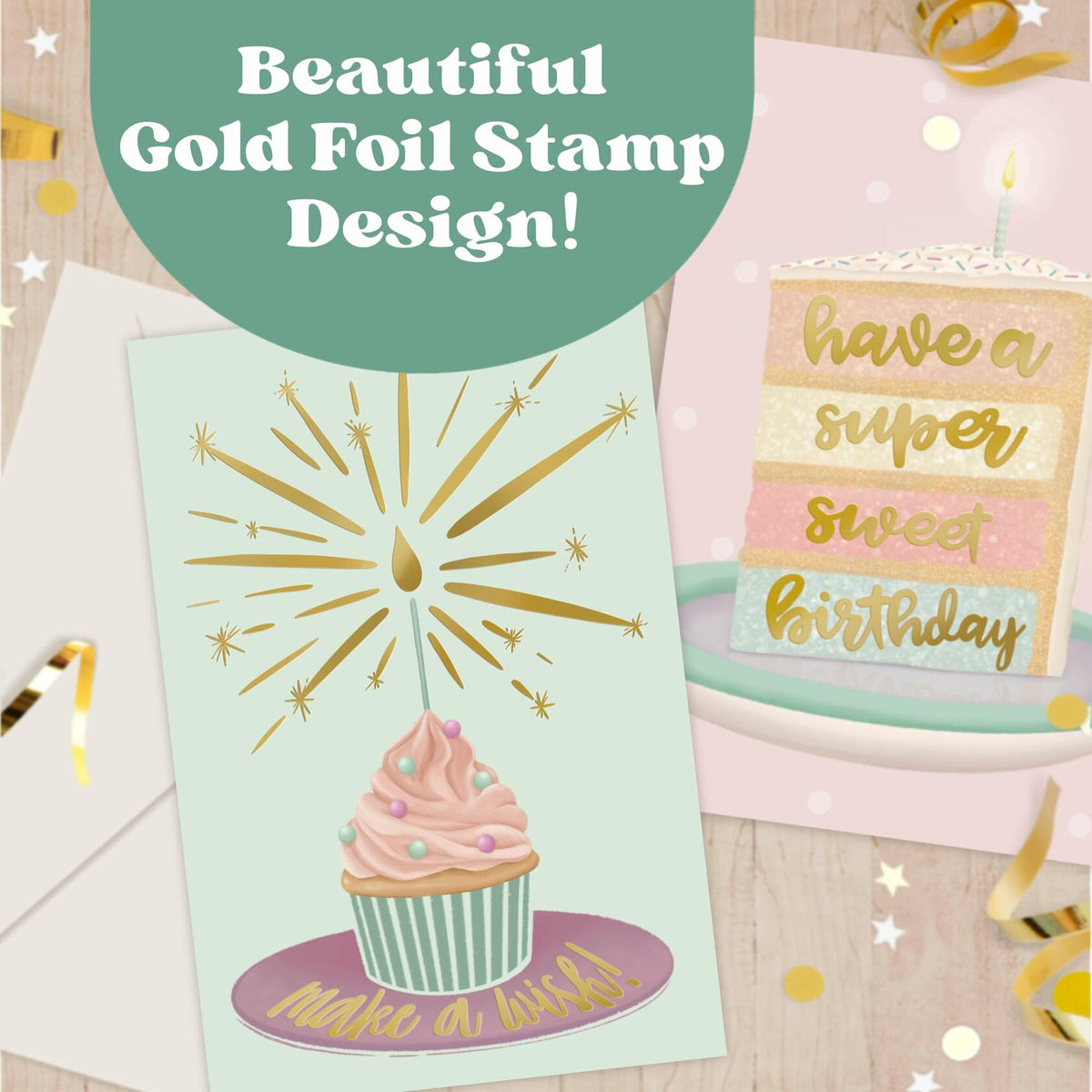 Birthday Cards Assortment Women Gold Foil 4x6 Envelopes 24 Pack