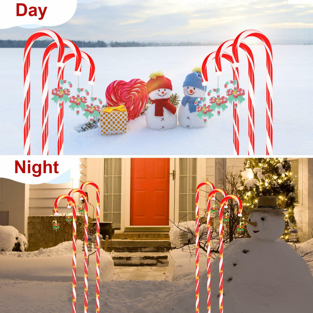 Qoosea Solar Christmas Lights 6 Pack Waterproof Candy Cane 78 LED Warm White