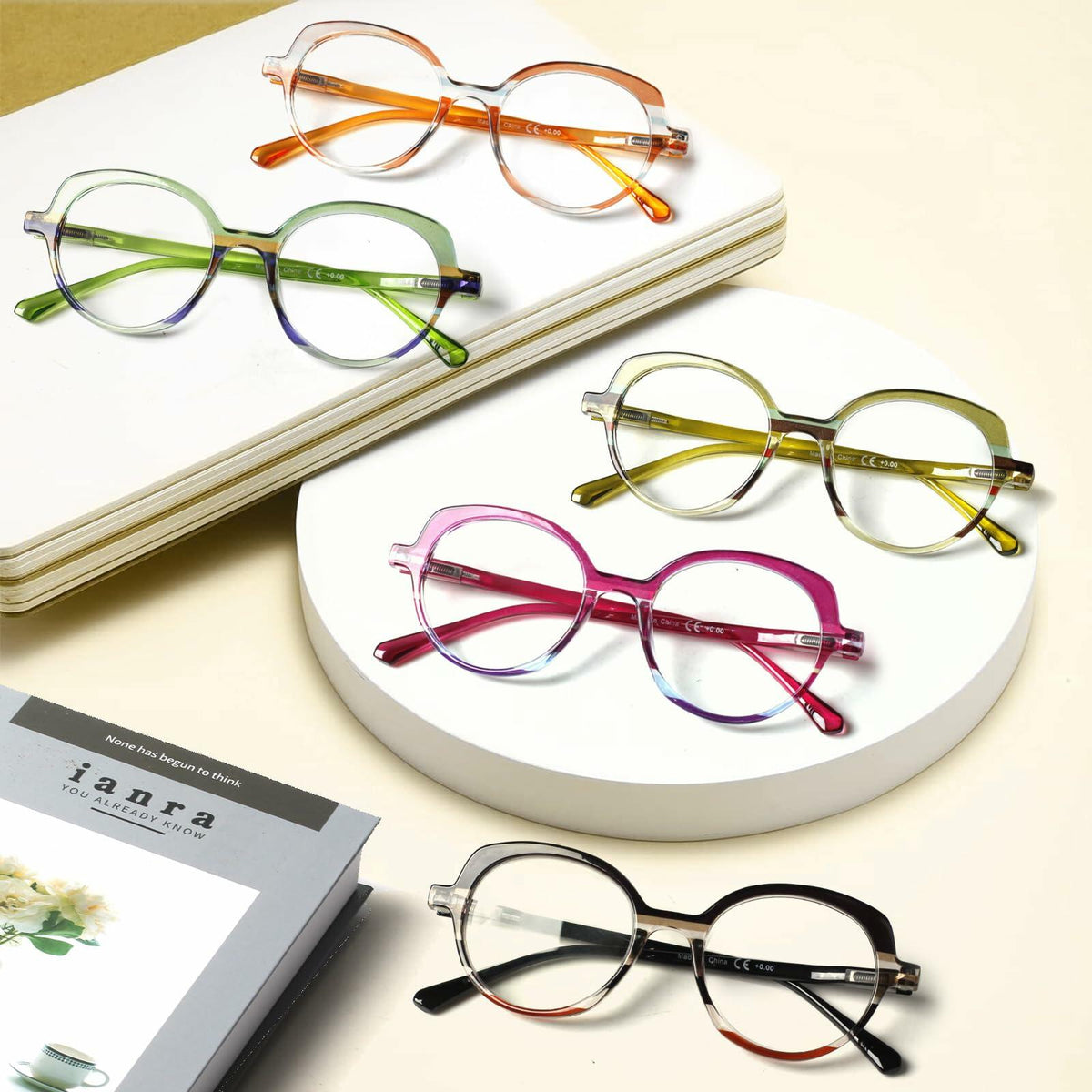 VisiWell Reading Glasses Women Blue Light Blocking 5 Pack 1.50 Mix Colors