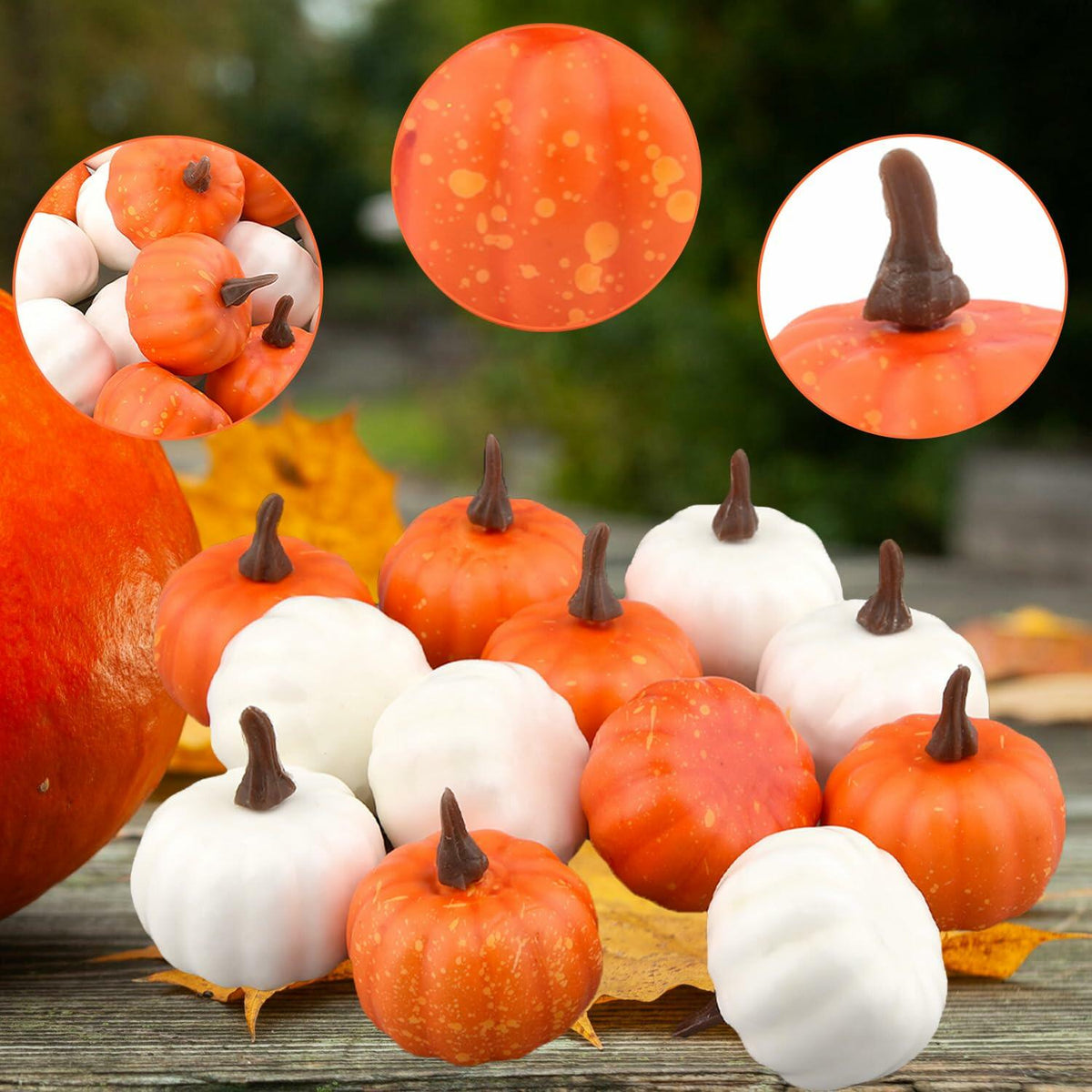 Reicyfang 24 Pcs Mini Artificial Pumpkin Decor Rustic Harvest Orange Set