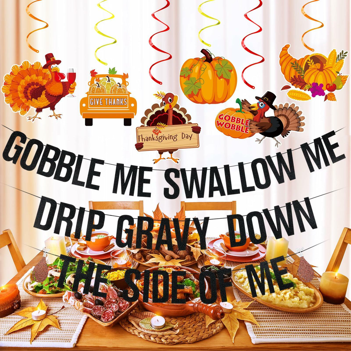 Funny Friendsgiving Banner Black Thanksgiving Decorations Party Decor