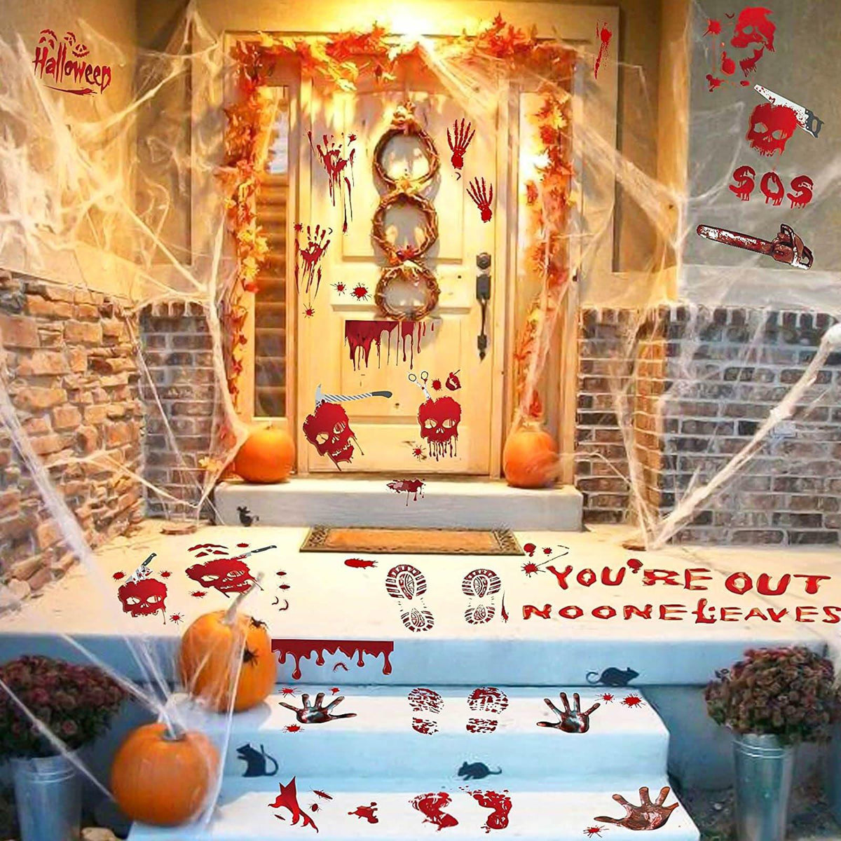 RUOKEXIN Halloween Window Clings & Wall Decals Bloody Handprint 9 Sheets