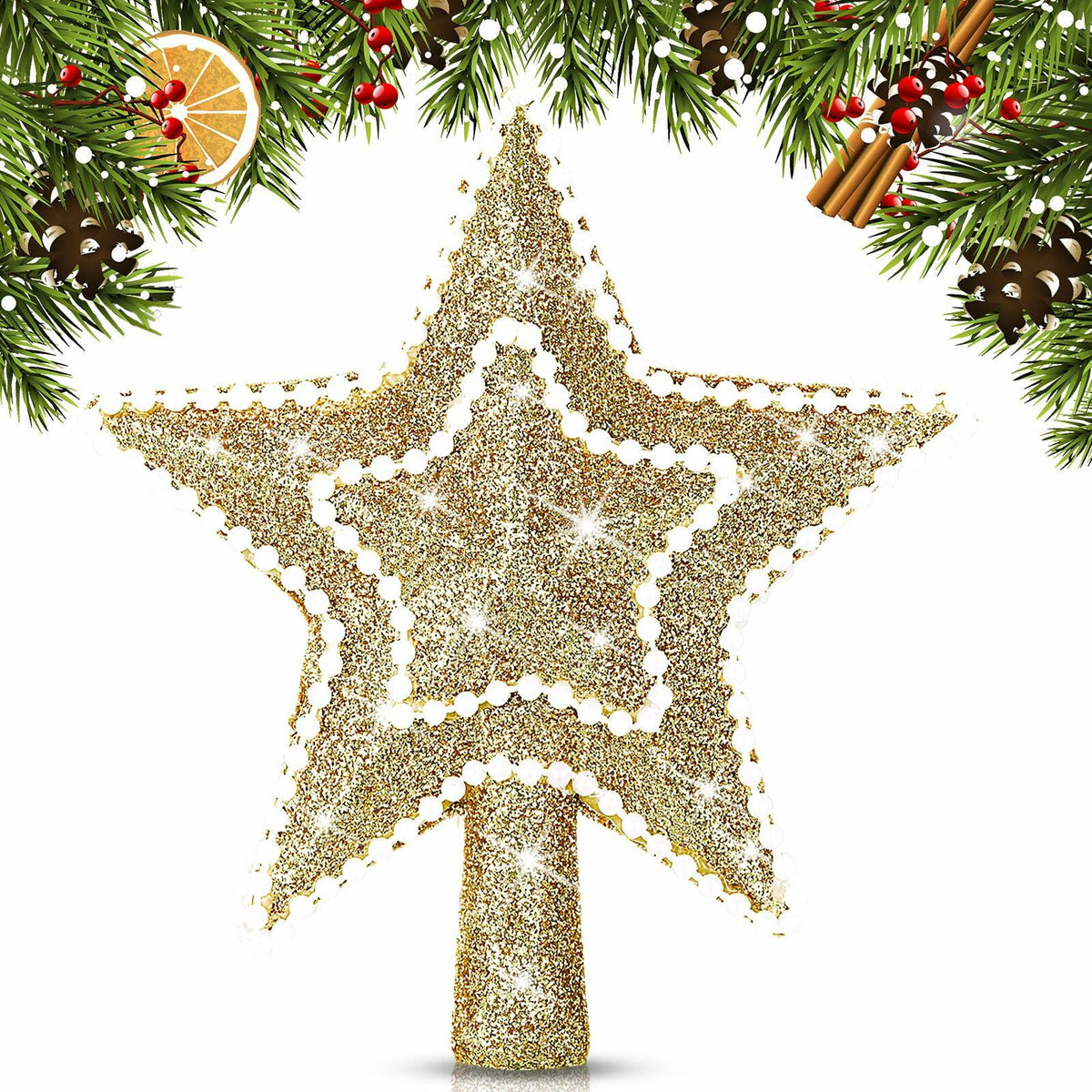 Hollowfly Mini Star Christmas Tree Topper Pearl Black 10 Inch