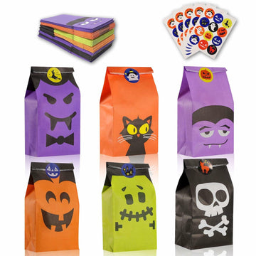 Mucinia Halloween Candy Bags & Stickers Paper Goodie Bags 60PCS Party Favors