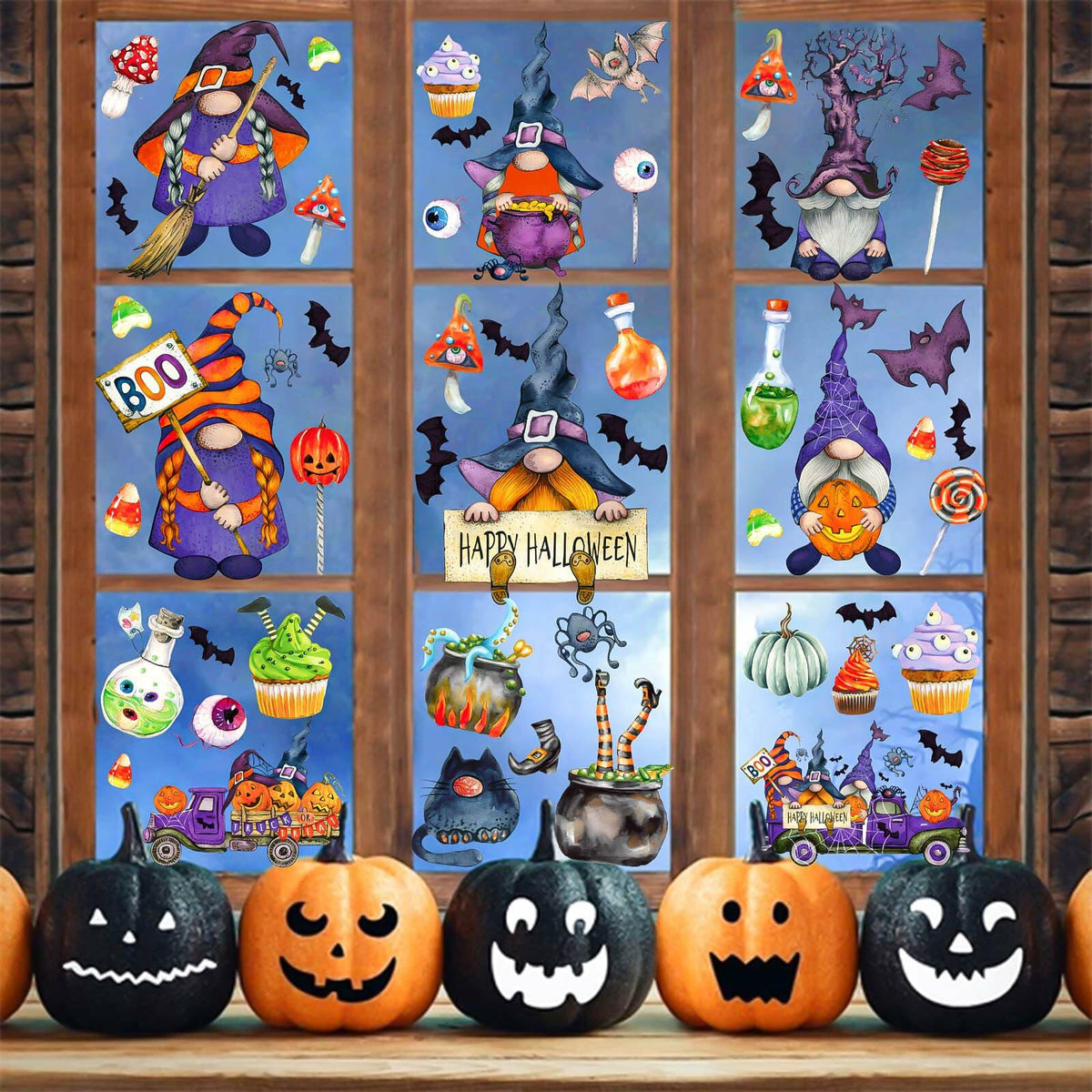 RUOKEXIN Halloween Window Stickers 101 Pcs Double-Sided Removable Decals