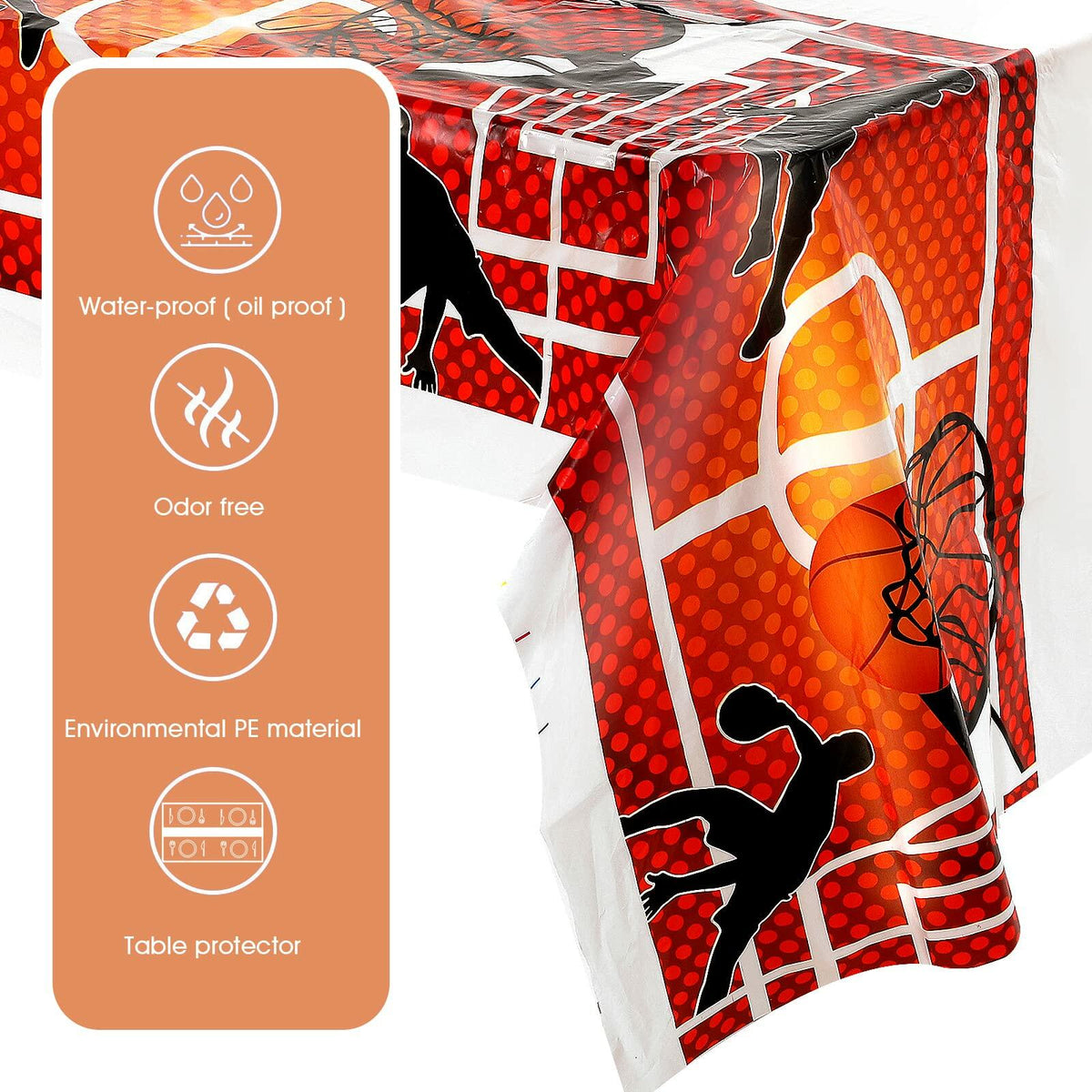 Aiyorse Basketball Tablecloth 71x43in Disposable Waterproof Plastic Table Cover