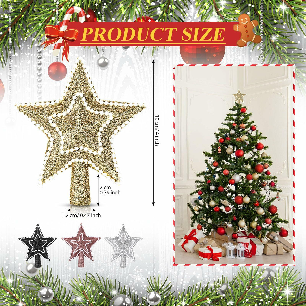 Hollowfly Mini Star Christmas Tree Topper Pearl Black 10 Inch