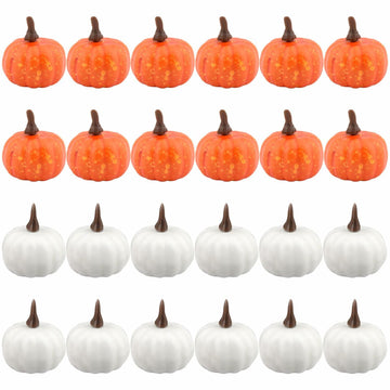 Reicyfang 24 Pcs Mini Artificial Pumpkin Decor Rustic Harvest Orange Set