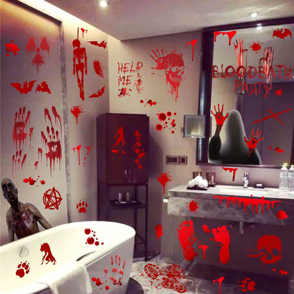 RUOKEXIN Halloween Window Clings & Wall Decals Bloody Handprint 9 Sheets