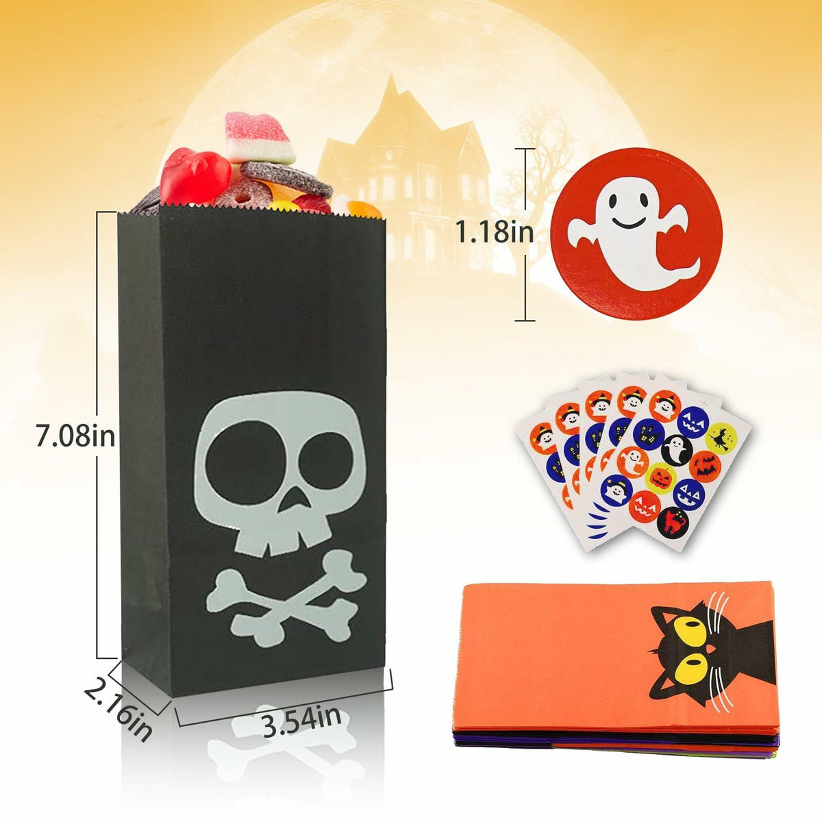 Mucinia Halloween Candy Bags & Stickers Paper Goodie Bags 60PCS Party Favors