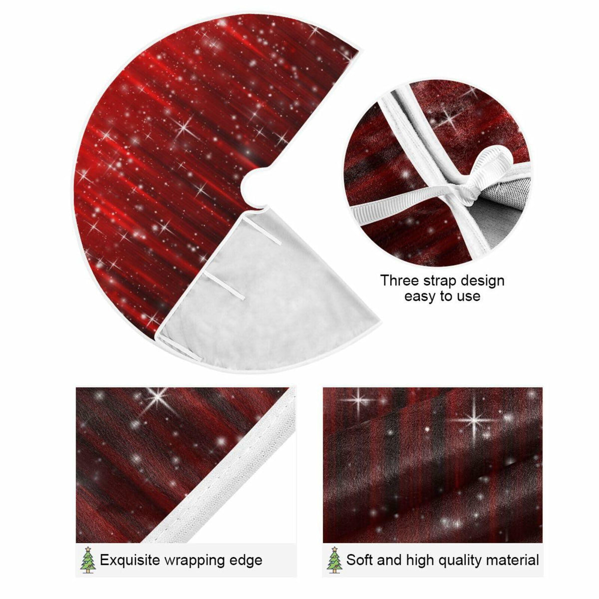 Christmas Tree Skirt 36" Red Snowflakes Burlap Xmas Holiday Indoor