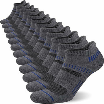 NTCARE Mens Athletic Ankle Socks Cushioned Arch Support Grey 6 Pairs - One Size