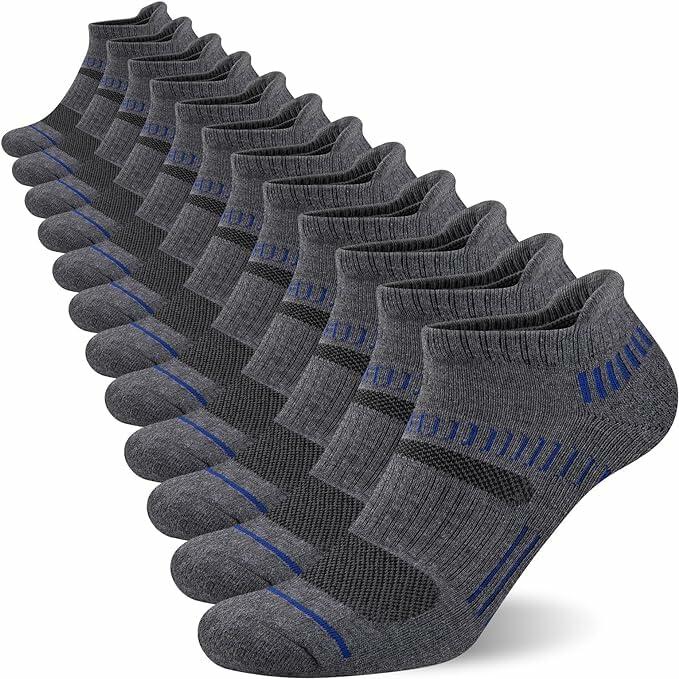 NTCARE Mens Athletic Ankle Socks Cushioned Arch Support Grey 6 Pairs - One Size