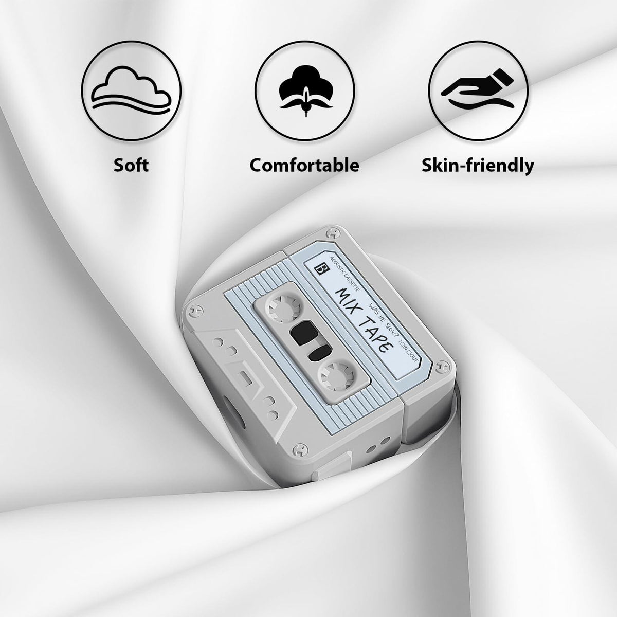 MOFREE AirPods 3 Case Cover Cassette Tape Design Soft Silicone Off-White