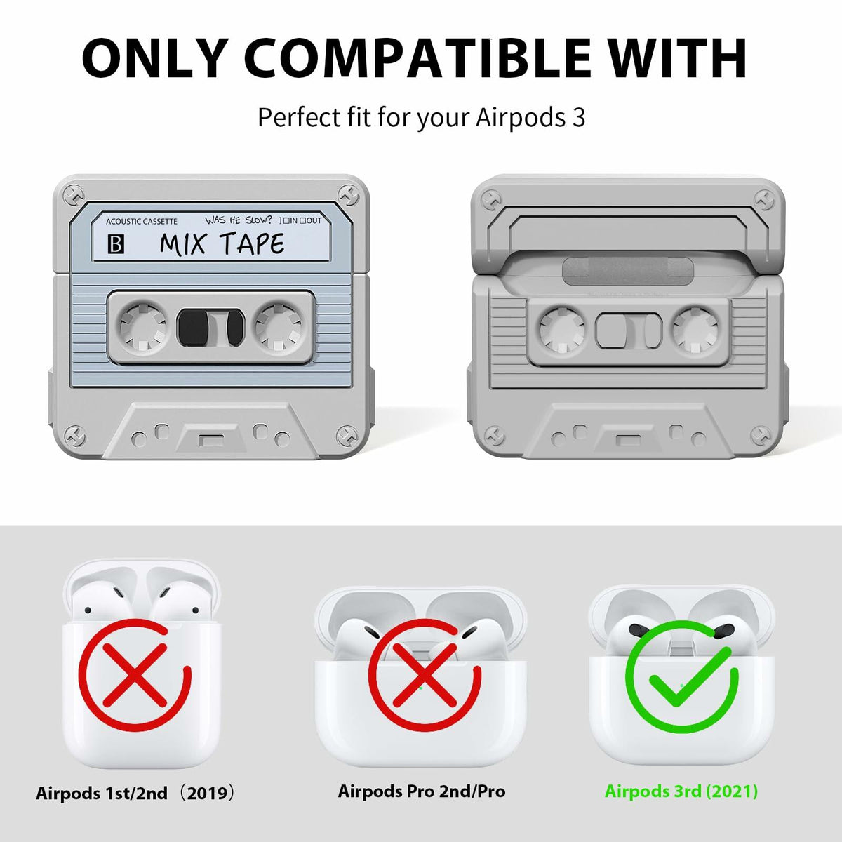 MOFREE AirPods 3 Case Cover Cassette Tape Design Soft Silicone Off-White