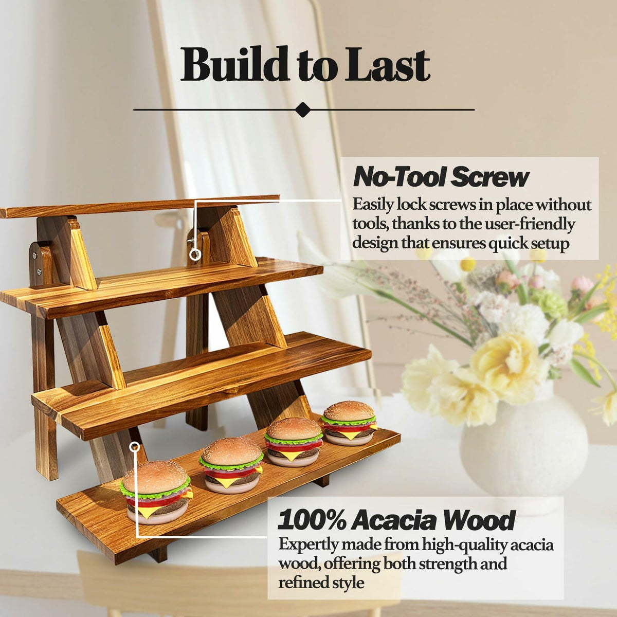 Cloud Maison Acacia Wood 4 Tier Display Stand Rustic Brown Versatile