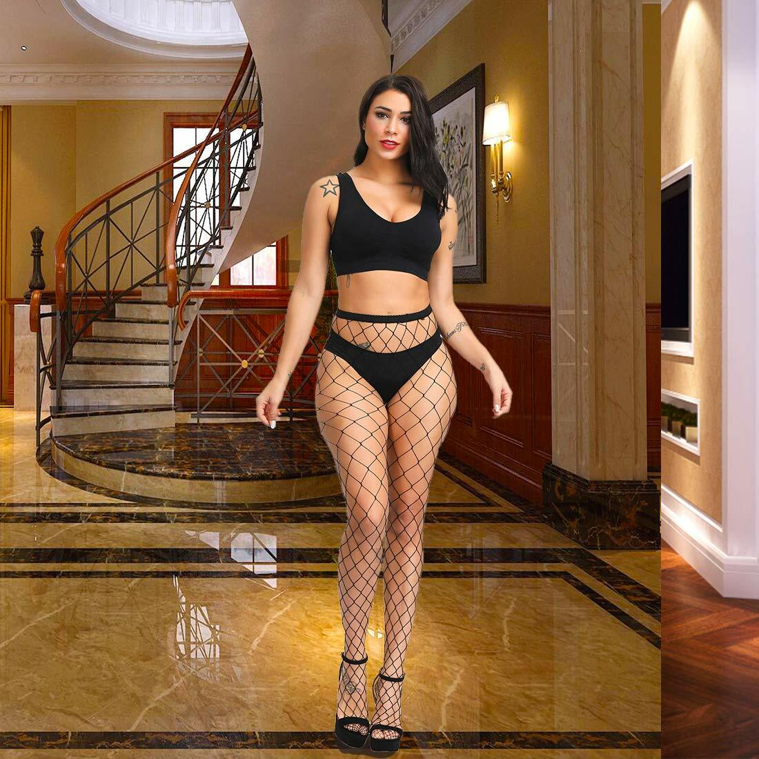 Fafulan Fishnet Stockings High Waist Sexy Tights Pantyhose Black Size 3XL
