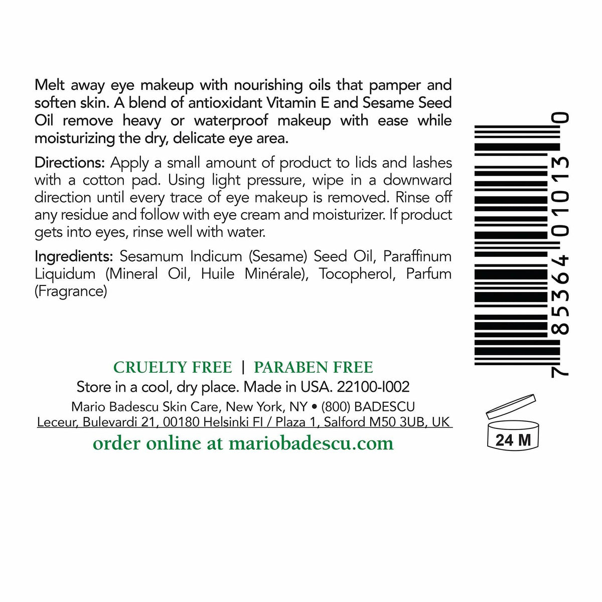 Mario Badescu Carnation Eye Makeup Remover Oil Waterproof Mascara 2oz