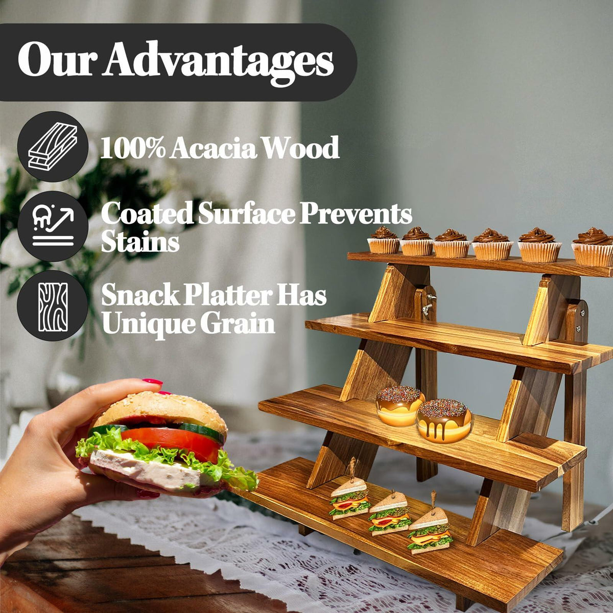 Cloud Maison Acacia Wood 4 Tier Display Stand Rustic Brown Versatile