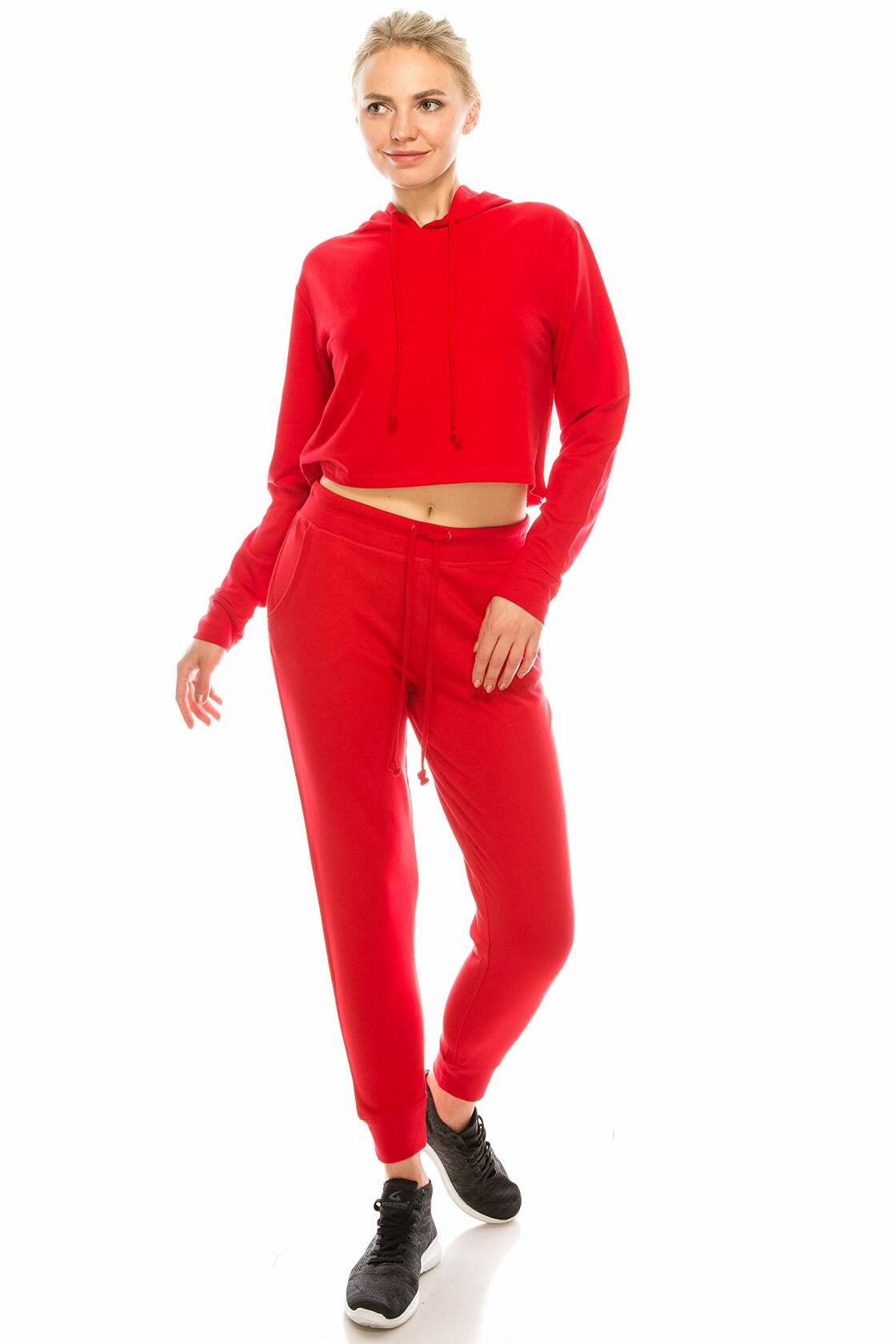 Women's Casual Jogger Pants Sweatpants Elastic Waist Red Size M