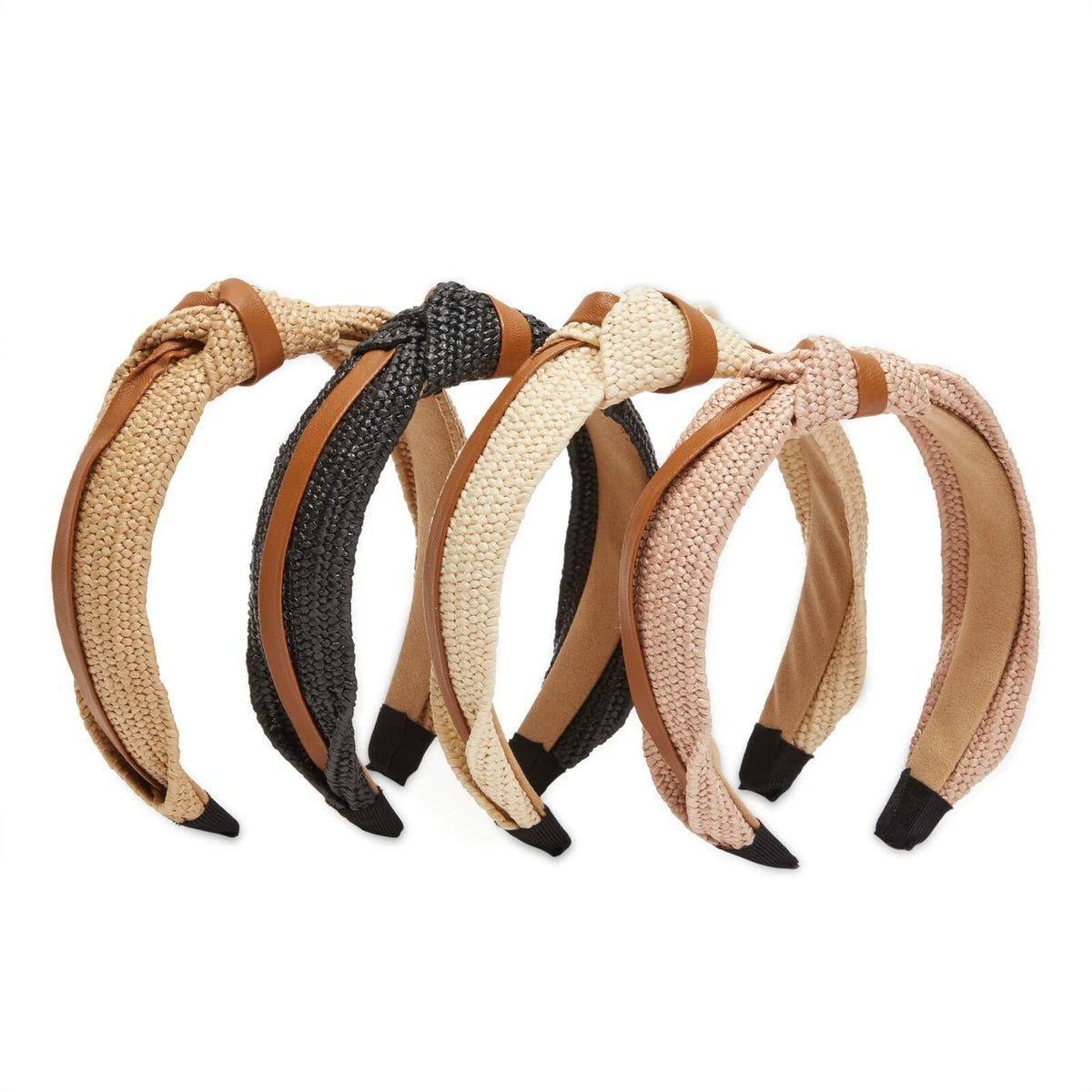 Glamlily Woven Knotted Headbands with Faux Leather Accents 4 Pack Multi