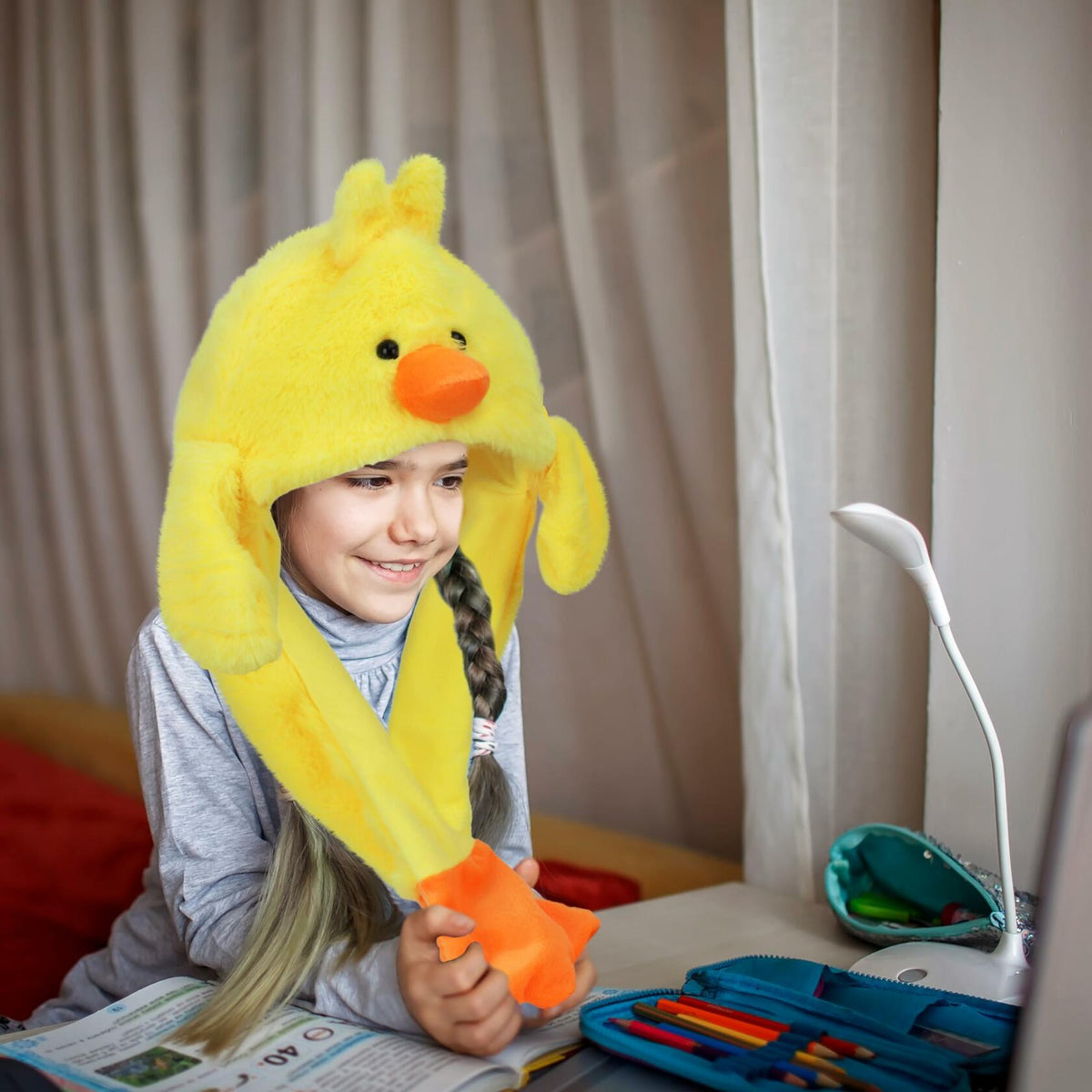 Bubblepompom Duck Plush Hat with Ears Yellow 22" Size 22"