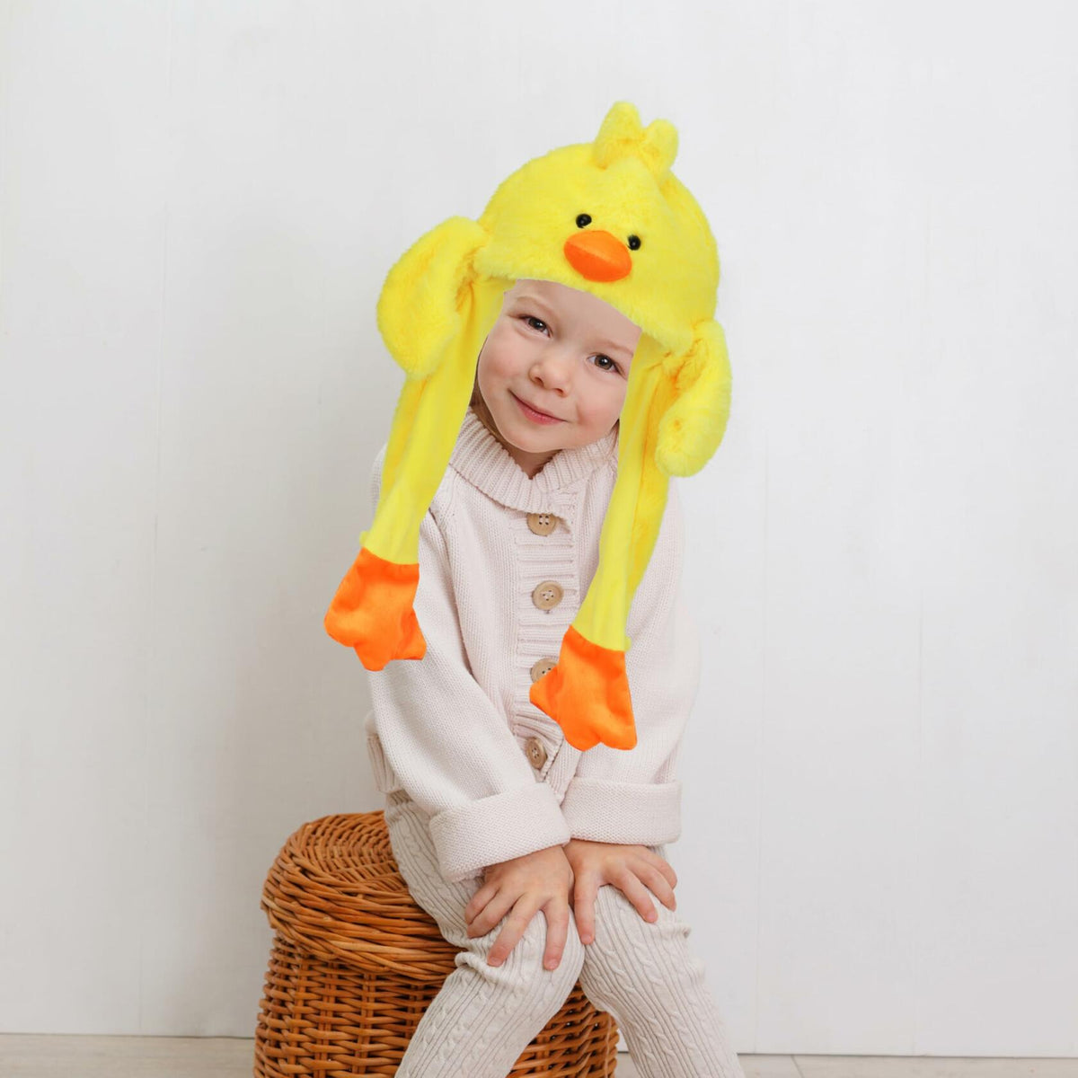 Bubblepompom Duck Plush Hat with Ears Yellow 22" Size 22"