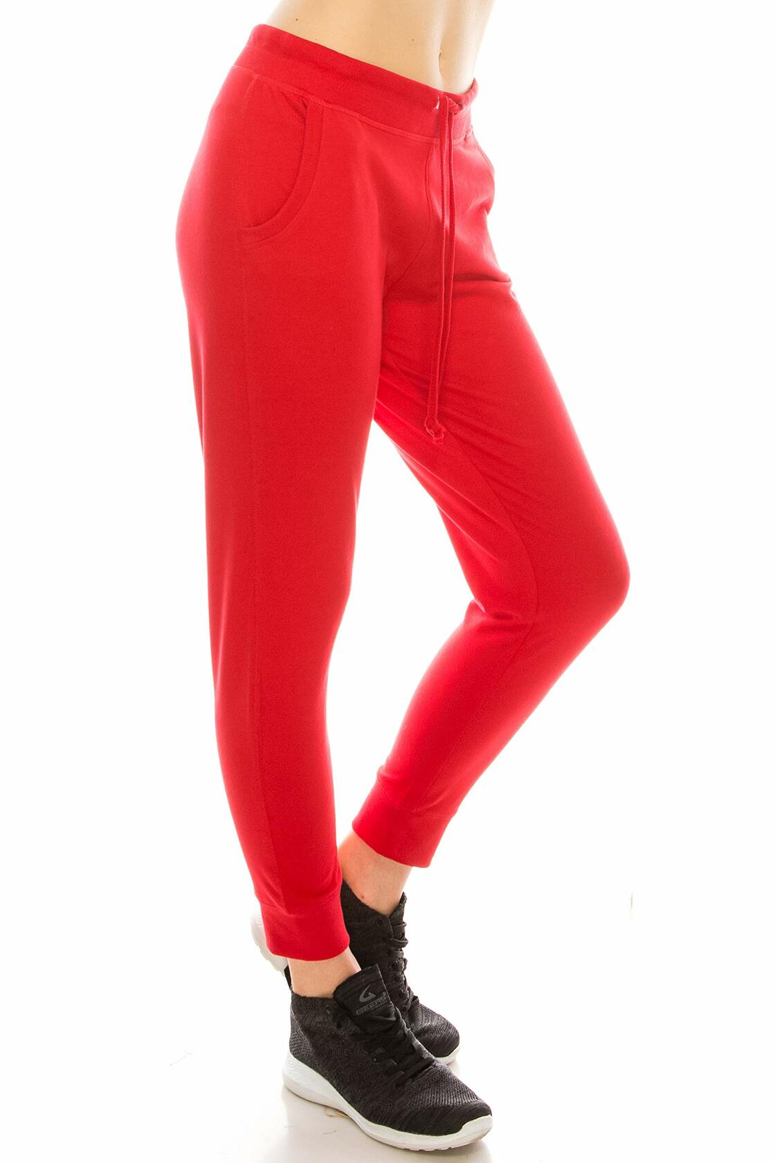 Women's Casual Jogger Pants Sweatpants Elastic Waist Red Size M