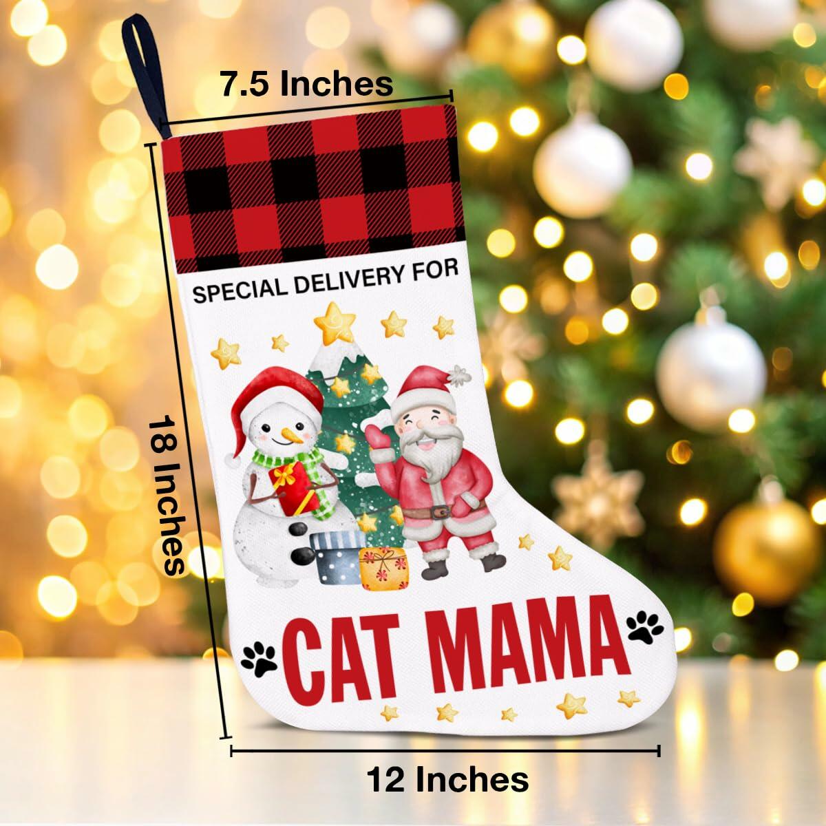 TSUYAWU Cat Mama Christmas Stocking Holiday Decoration 18x12 Inch