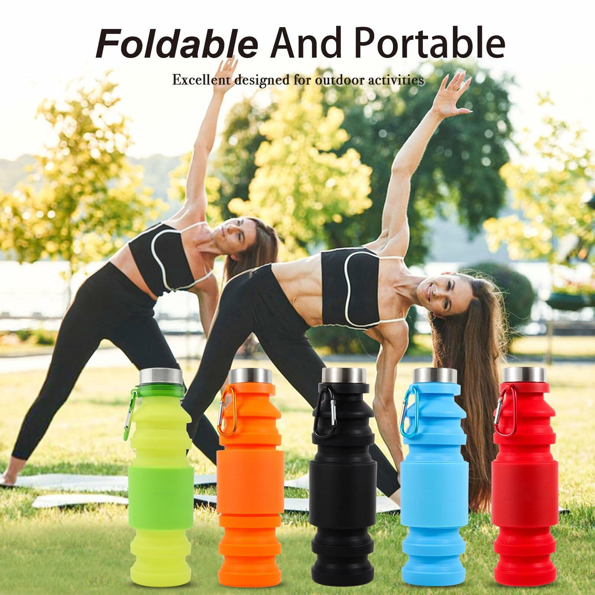 Mitour Collapsible Silicone Water Bottle 550ml Red BPA Free Foldable Reusable