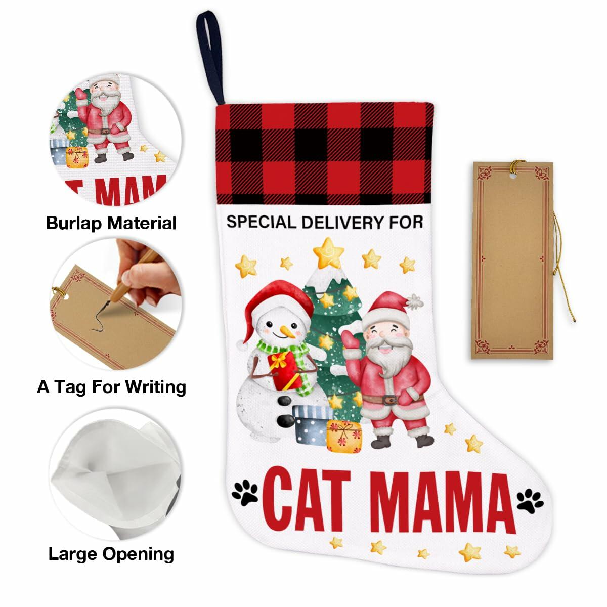 TSUYAWU Cat Mama Christmas Stocking Holiday Decoration 18x12 Inch