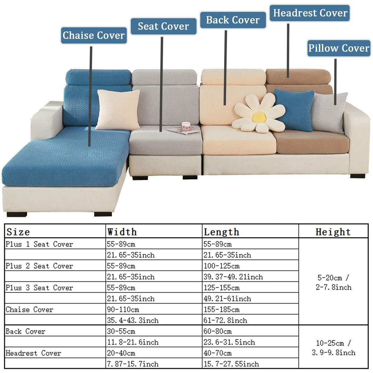 Universal Sofa Cover Stretch Slipcover Anti-Slip L Shape Large Grey