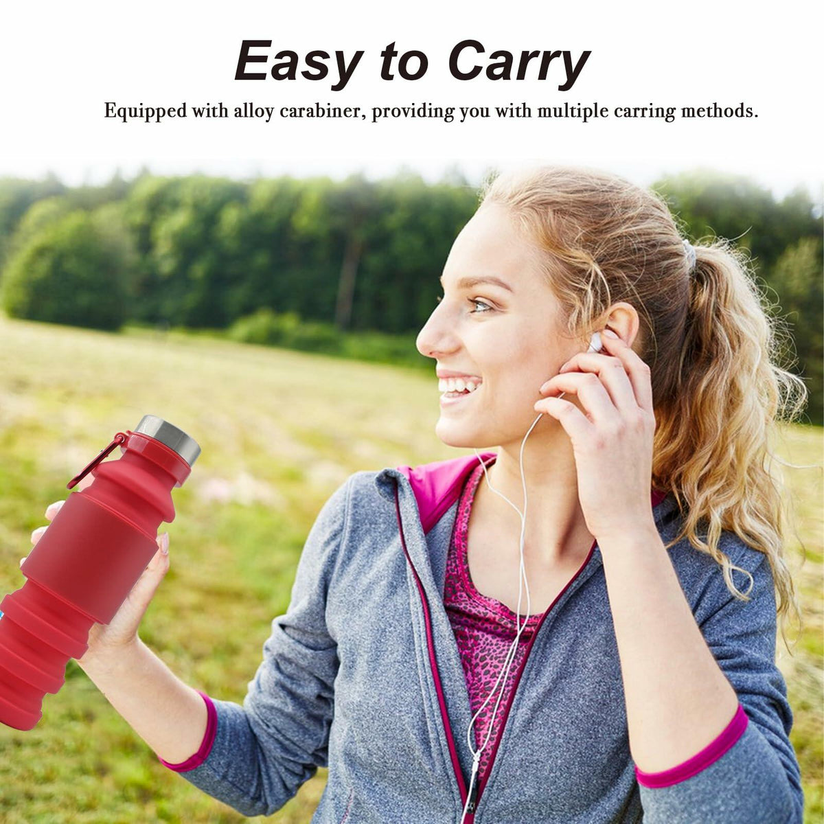 Mitour Collapsible Silicone Water Bottle 550ml Red BPA Free Foldable Reusable