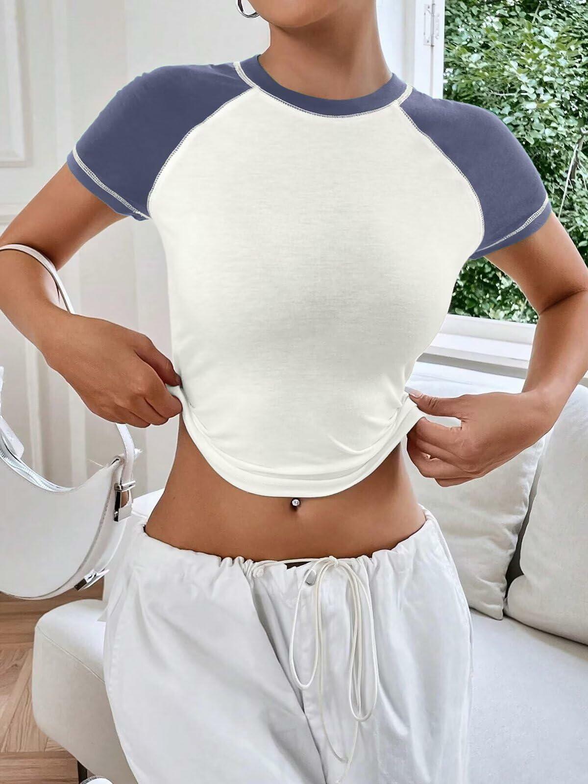 Women's Short Sleeve Crewneck Slim Fit White T Shirt Size M