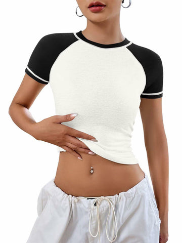 Women's Short Sleeve Crewneck Slim Fit White T Shirt Size M