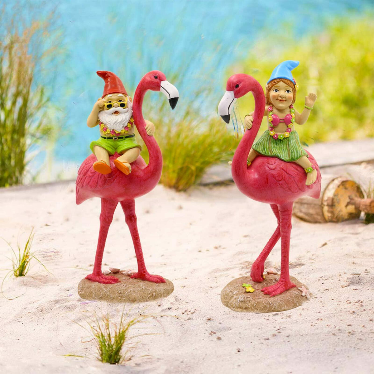 Goodeco Gnome and Flamingo Garden Statue - 6 * 11 Inch (Lady)