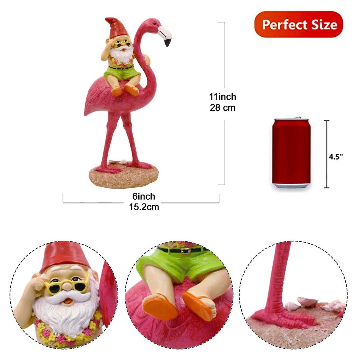 Goodeco Gnome and Flamingo Garden Statue - 6 * 11 Inch (Lady)