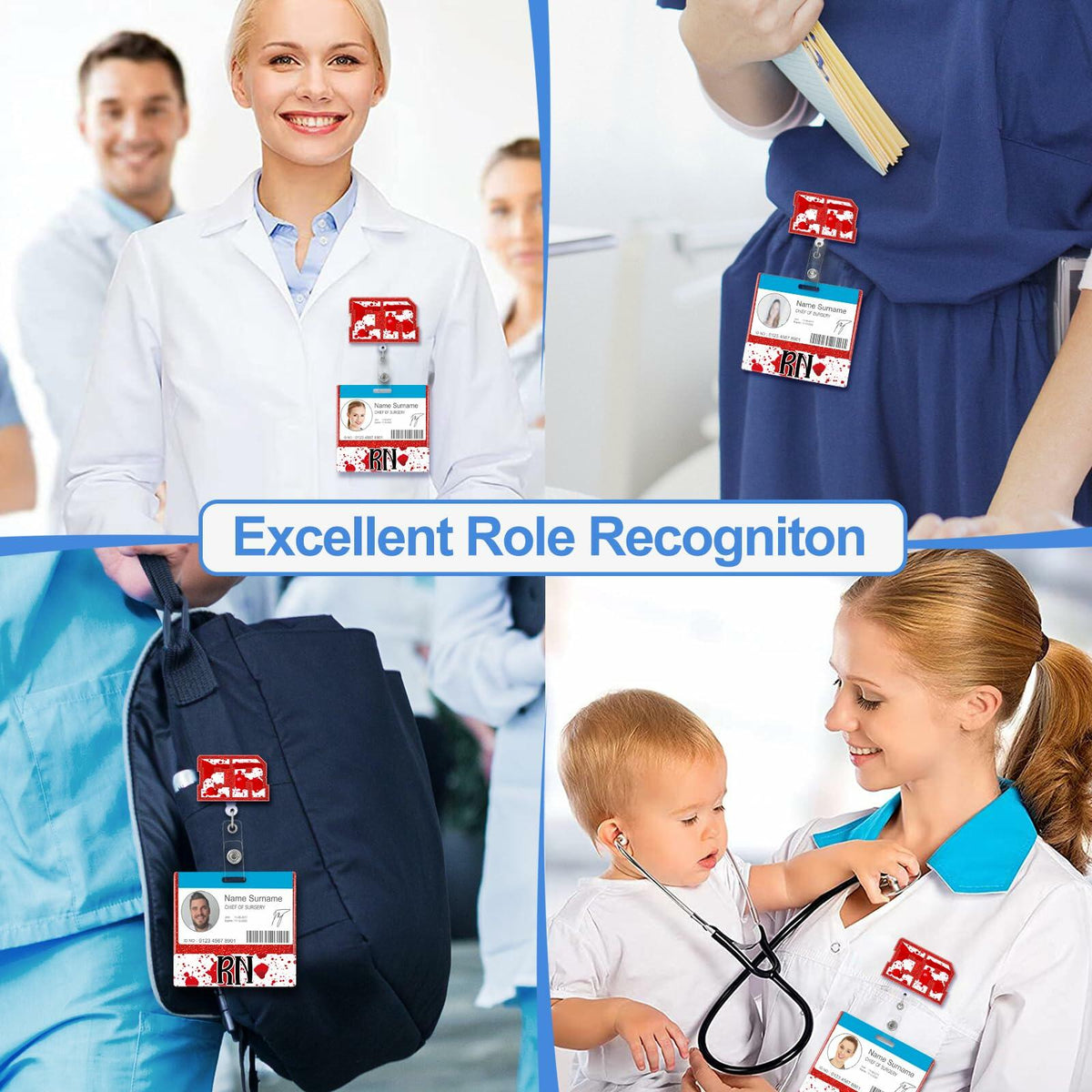 RN Nurse Badge Reel Set – Student & RN ID Clip Red Alligator Card Holder Red