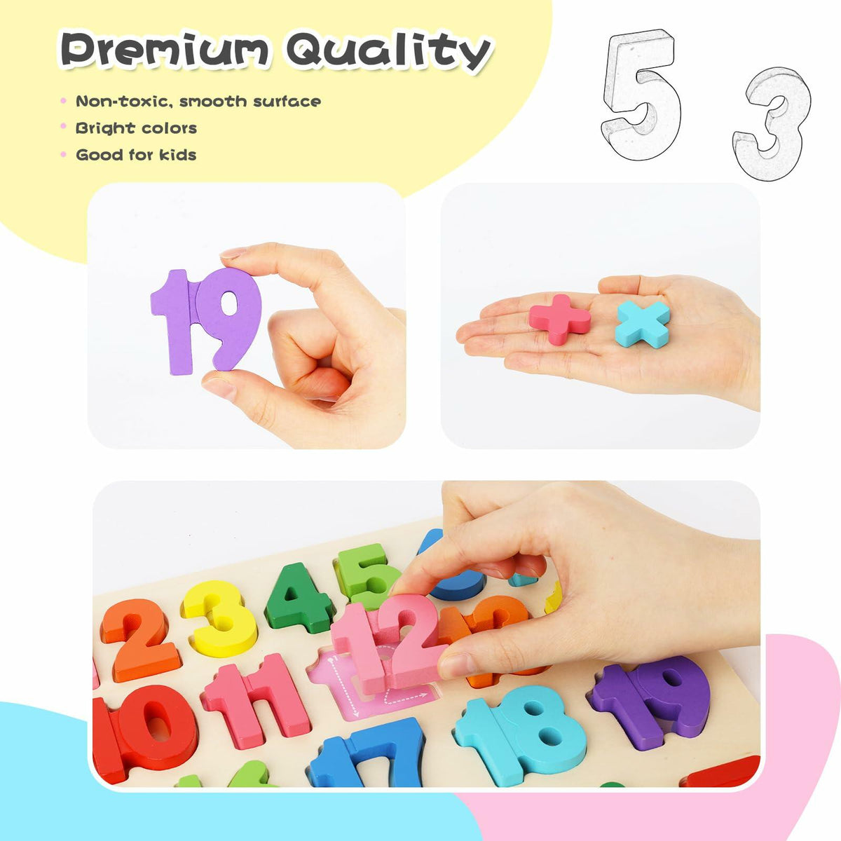 LovesTown Montessori Wooden Number & Shape Puzzles Kids Educational Toy