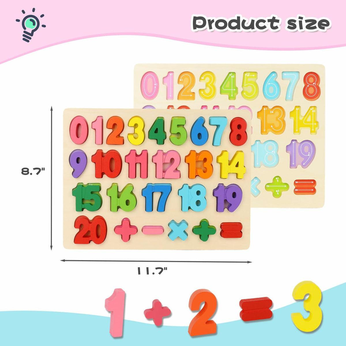 LovesTown Montessori Wooden Number & Shape Puzzles Kids Educational Toy