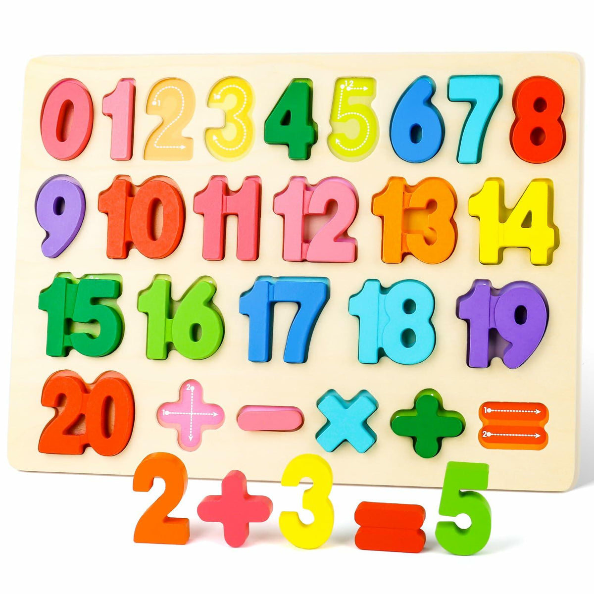 LovesTown Montessori Wooden Number & Shape Puzzles Kids Educational Toy