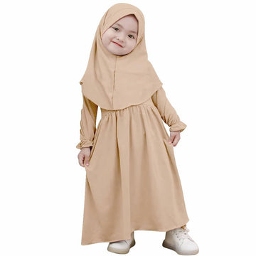 Muslim Baby Girl Abaya & Hijab Set 2pc Long Sleeve Kaftan Dress 6-12M